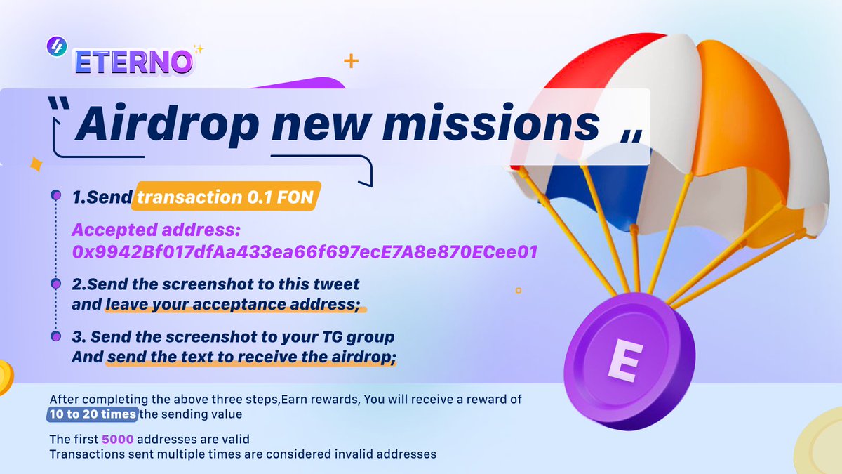 🌠Airdrop new missions 1. Send transaction 0.1 FON Accepted address: 0x9942Bf017dfAa433ea66f697ecE7A8e870ECee01 2. Send the screenshot to this tweet and leave your acceptance address 3. Send the screenshot to your TG group And send the text to receive the airdrop 💎After…