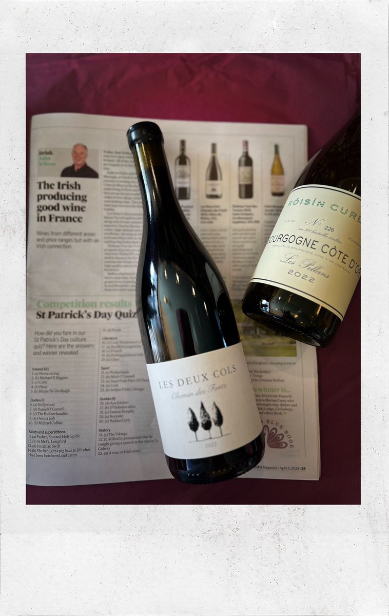 In the @IrishTimes today @Wilsononwine highlights a few wines with Irish winemakers involved. In @LesDeuxCols you also have a great French sommelier involved too. @charlesderain . Their wine and @roisincurley wine are big sellers in 64. Thank you John for the kind mention