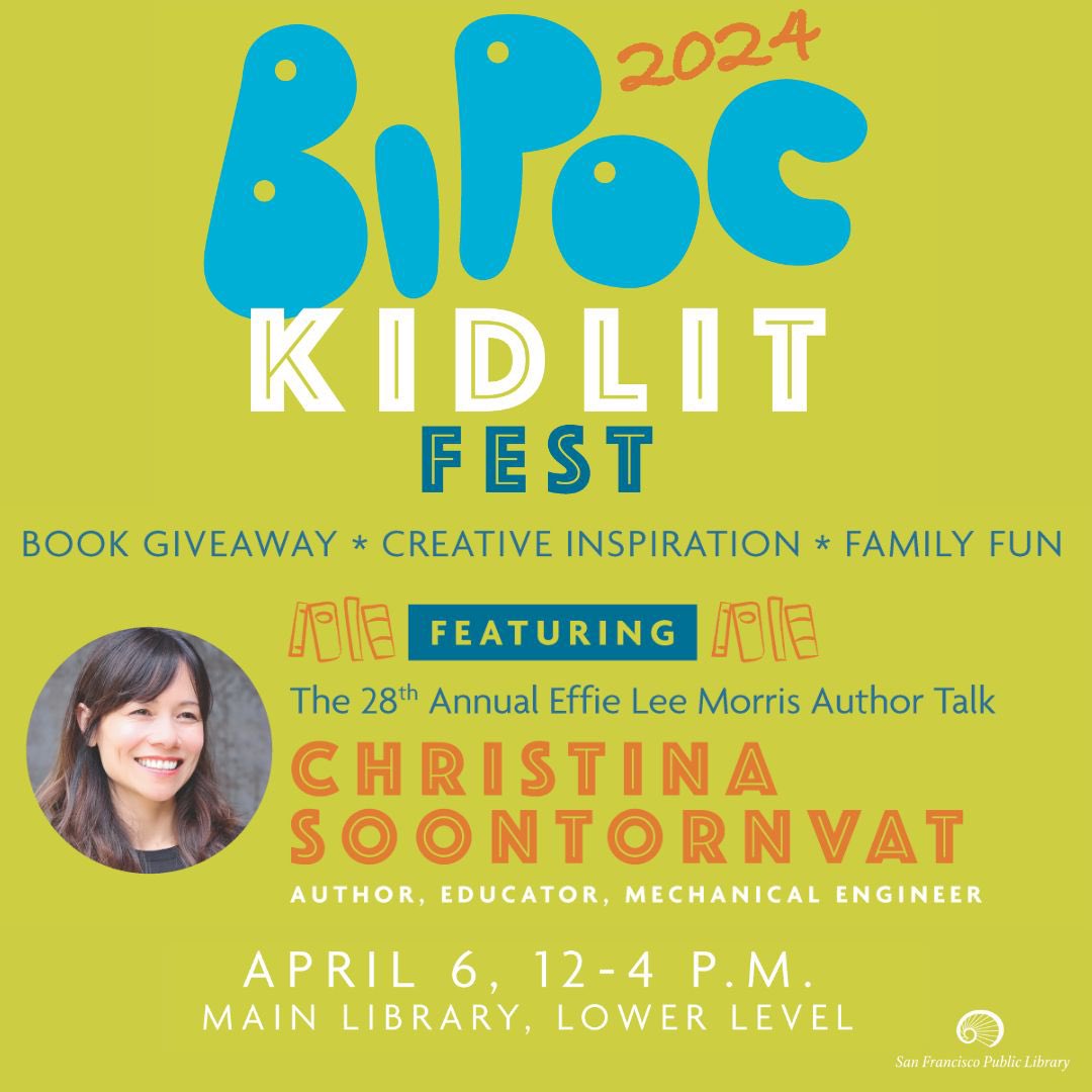 San Francisco! I’ll be speaking at the @SFPublicLibrary today as part of their BIPOC Kidlit Fest! Come join me and an incredible lineup of authors for activities, talks, book giveaways, and more! See you there!