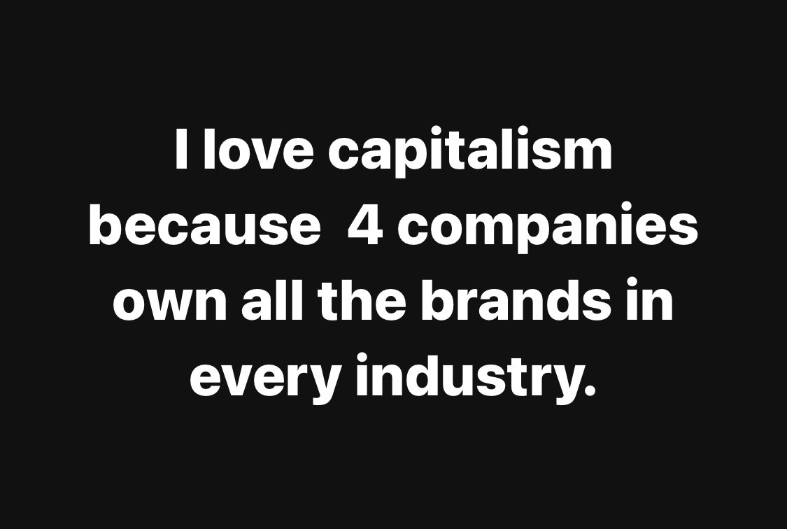 Embracing the power of consolidation in today’s economy! 🌐 The strength and efficiency of a few companies leading multiple industries show the dynamic nature of capitalism at work. /satirical commentary. #EconomicEvolution #CorporatePower #InnovationDrive #CapitalismWorks