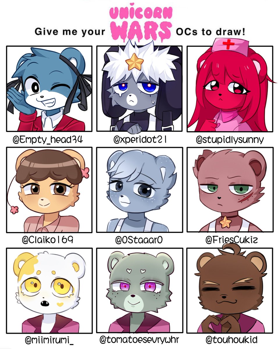 久等了，我画的很慢！我尽量去还原了大家给我发的例图🥺 这是第一部分：1/3 剩下的oc们我不确定需要多久才能画完，我最近没有什么时间。  @Empty_head34 @xperidot21 @stupidlysunny @Claiko169 @0Staaar0 @FriesCukiz  @miimirumi_ @tomatoesevrywhr @touhoukid ..., image size:959x1200