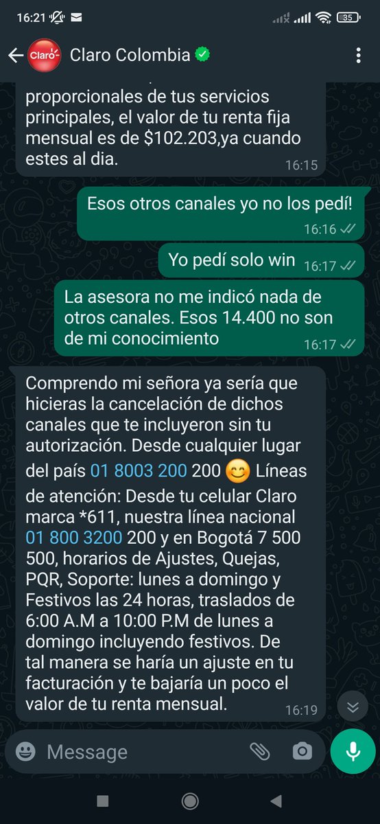 El irrespeto por el consumidor en <a href="/ClaroColombia/">Claro Colombia</a> es desproporcionado.
Me cobran canales que no pido y luego tengo yo que hacer el proceso para cancelarlos ?