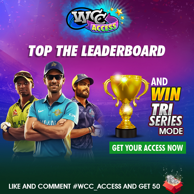 Get your #access to Tri Series Mode Play #WCC3: wcc3.onelink.me/dToA/abytrrcsP……WCC Access and unlock your chance to dominate any mode in WCC3! 📷 Here's how to win: 1.Dive into WCC Access mode 2. Aim for the top of the leaderboard 3.Every day, 3 lucky winners will be selected