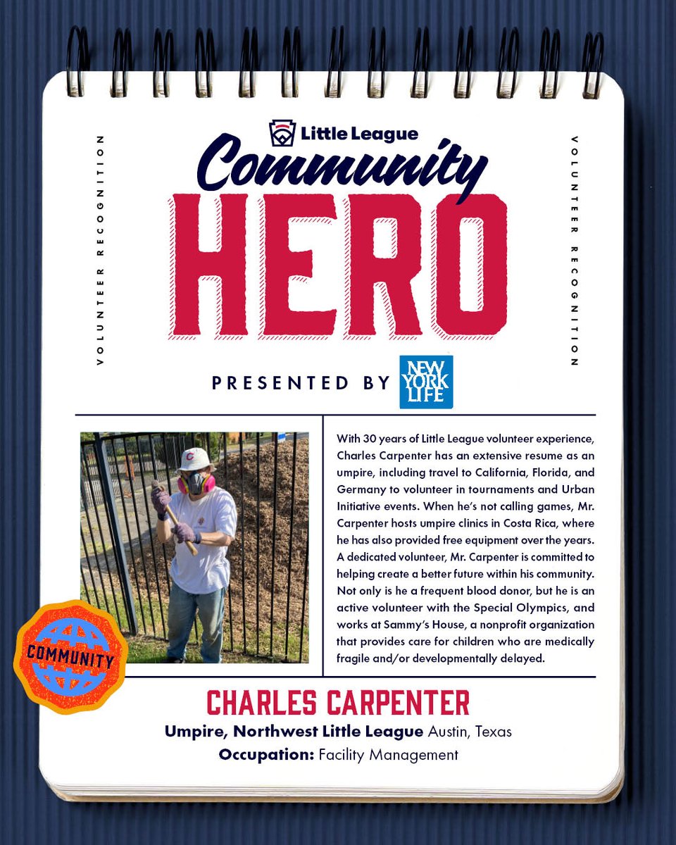 Thank you, Charles, for not only using your three decades of experience to teach the next generation of Little League umpires but for your work in Costa Rica and continued positive impact in your community, as well. #LLCommunityHero presented by @NewYorkLife