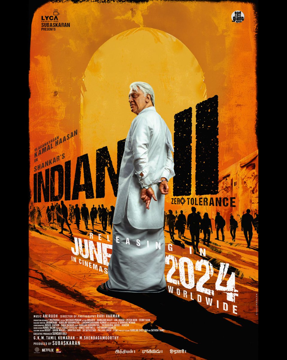 INDIAN-2 🇮🇳 is all set to storm in cinemas this JUNE. Mark your calendar for the epic saga! #Indian2 🇮🇳 Ulaganayagan @ikamalhaasan @shankarshanmugh @anirudhofficial @dop_ravivarman @sreekar_prasad @muthurajthangvl @LycaProductions #Subaskaran @RedGiantMovies_ @gkmtamilkumaran