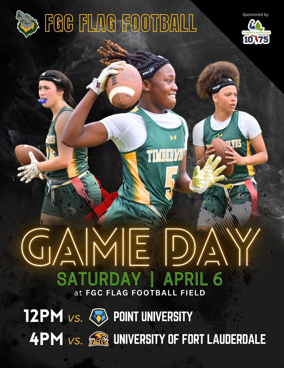 Officially…GAMEDAY! Catch us at 12pm against @PointFlagFB and at 4pm against @UFTL_WFlagFb FGC Flag Football Sponsored by 1075 Fitness and Nutrition