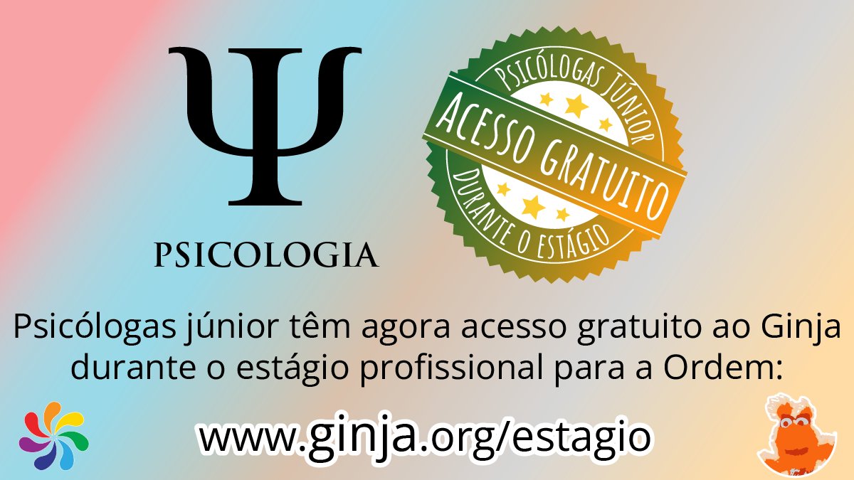 ginjaemocoes's tweet photo. Boa tarde! Psicólogas júniores têm agora acesso gratuito ao Ginja durante o estágio profissional para a Ordem. Podem inscrever-se em https://t.co/tReyyZa3Ve ou visitar https://t.co/kdxaZLMlk4 para saber mais. Obrigado! https://t.co/UvR5WtACCS
