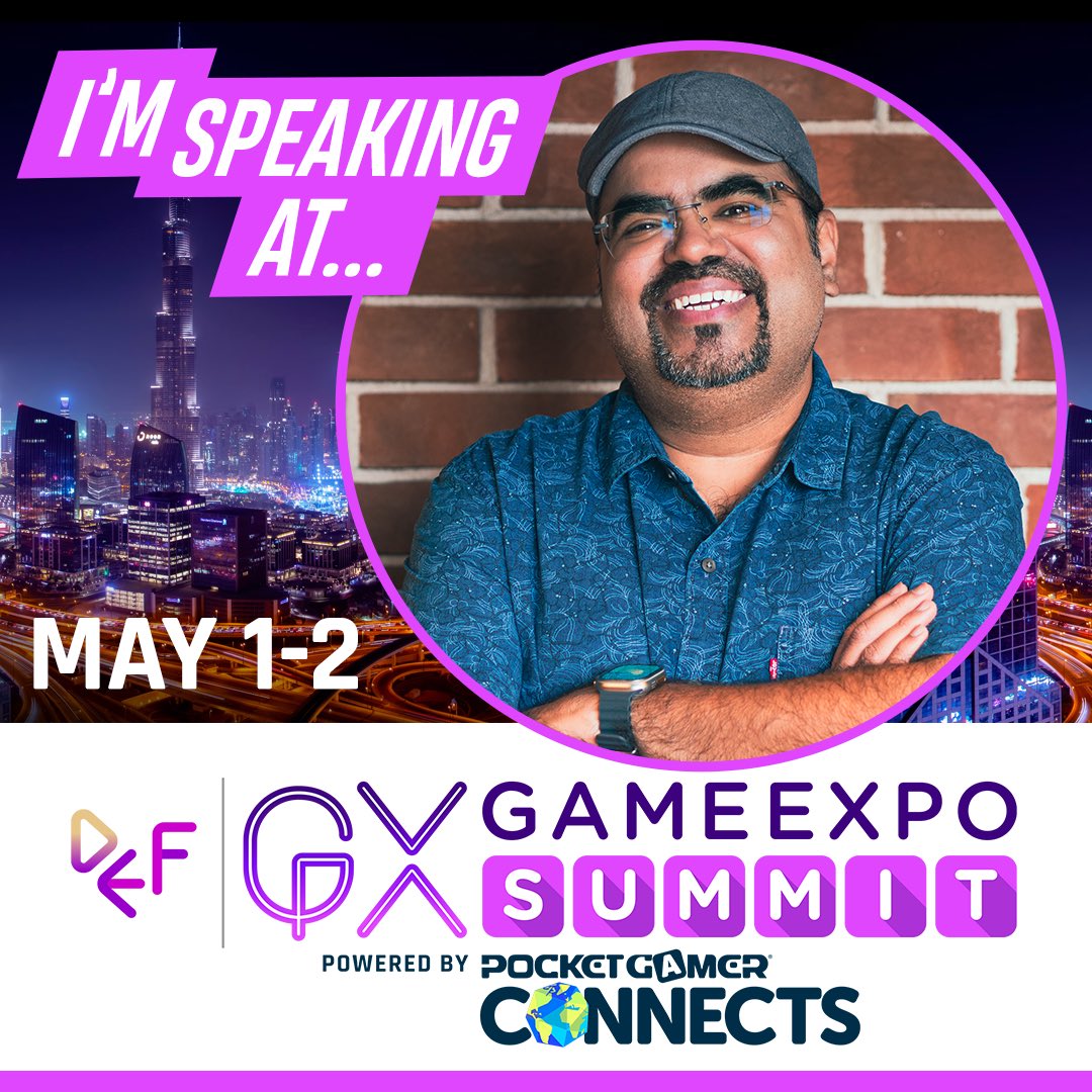 I’m excited to announce that I’m speaking at the Dubai GameExpo Summit powered by @PGConnects.

Looking forward to meeting fellow game devs from May 1-2. DM me if you are in town and would like to meet.

@pgbiz 
#DubaiGES #pocketgamerconnects #gameexpo