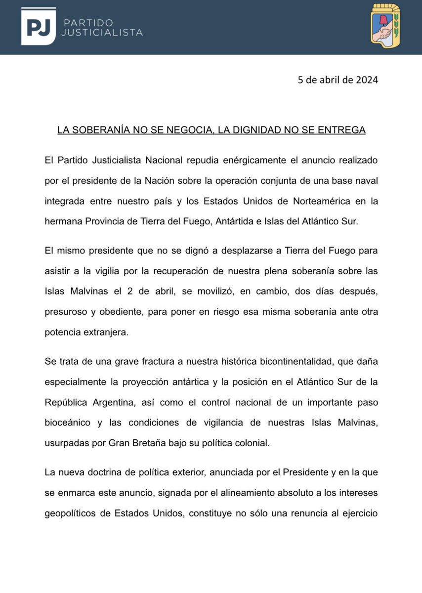 PJ_SantaFe's tweet photo. LA SOBERANÍA NO SE NEGOCIA, LA DIGNIDAD NO SE ENTREGA 🇦🇷 https://t.co/KL4QUldt70