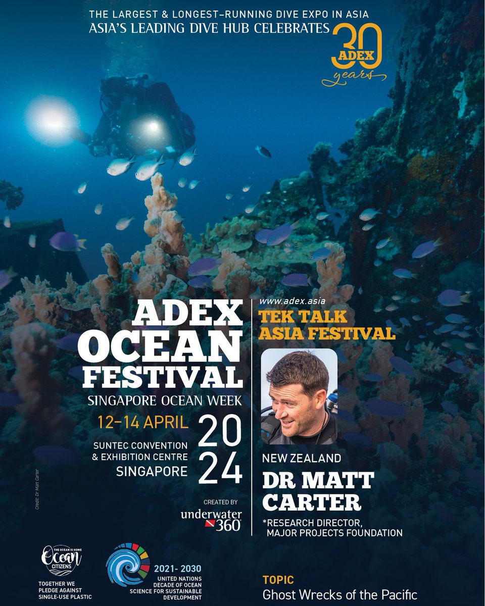 Looking forward to presenting our work on #Ghostwrecks for <a href="/MajorProjects/">Major Projects Foundation</a>  next weekend at the ADEX - Asia Dive Expo.

📷 Date: SATURDAY, 13 APRIL 2024 📷 Stage: TEK TALK ASIA STAGE 📷 Time: 15:00 - 15:55 📷 Topic: Ghost Wrecks of the Pacific