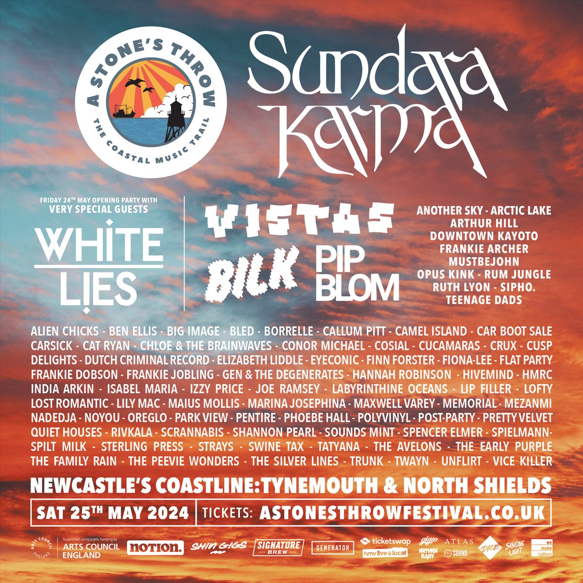 A Stone's Throw Festival 2024 - North East’s Coastal Music Trail Tynemouth & North Shields - Sat May 25 Second Wave Of Acts Announced Include White Lies (Friday Night Opening Party), Vistas, Another Sky, Alien Chicks & Flat Party @Jowheretogo Preview: jowheretogo.co.uk/f/a-stone%E2%8…