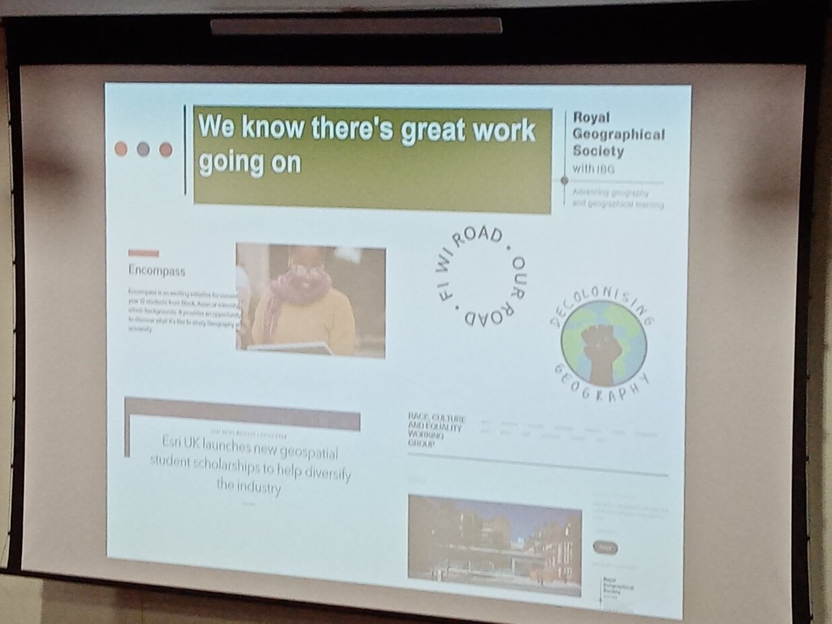 The @RGS_IBGschools highlighting good practice & support for EDI provided by colleagues & organisations across the #geography community. Inc @DecoloniseGeog @esriuk & @AkamaFund & @YSJGeography Encompass + more besides @The_GA #GAConf24