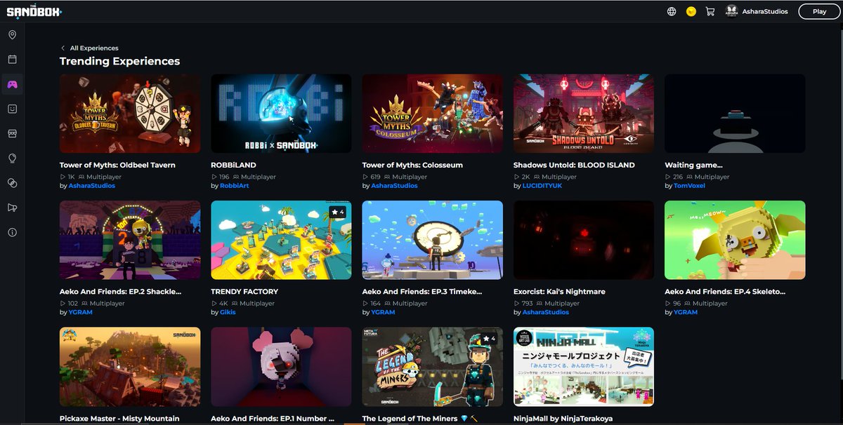 🎉Trending on The Sandbox! Thanks to you! Join the party and experience thrilling adventures! Our three experiences are taking the trending page by storm on @TheSandboxGame. 🎮Play now and earn NFTs every week! It's #AsharaSeason, and the fun doesn't stop. 🍻 Unwind at the