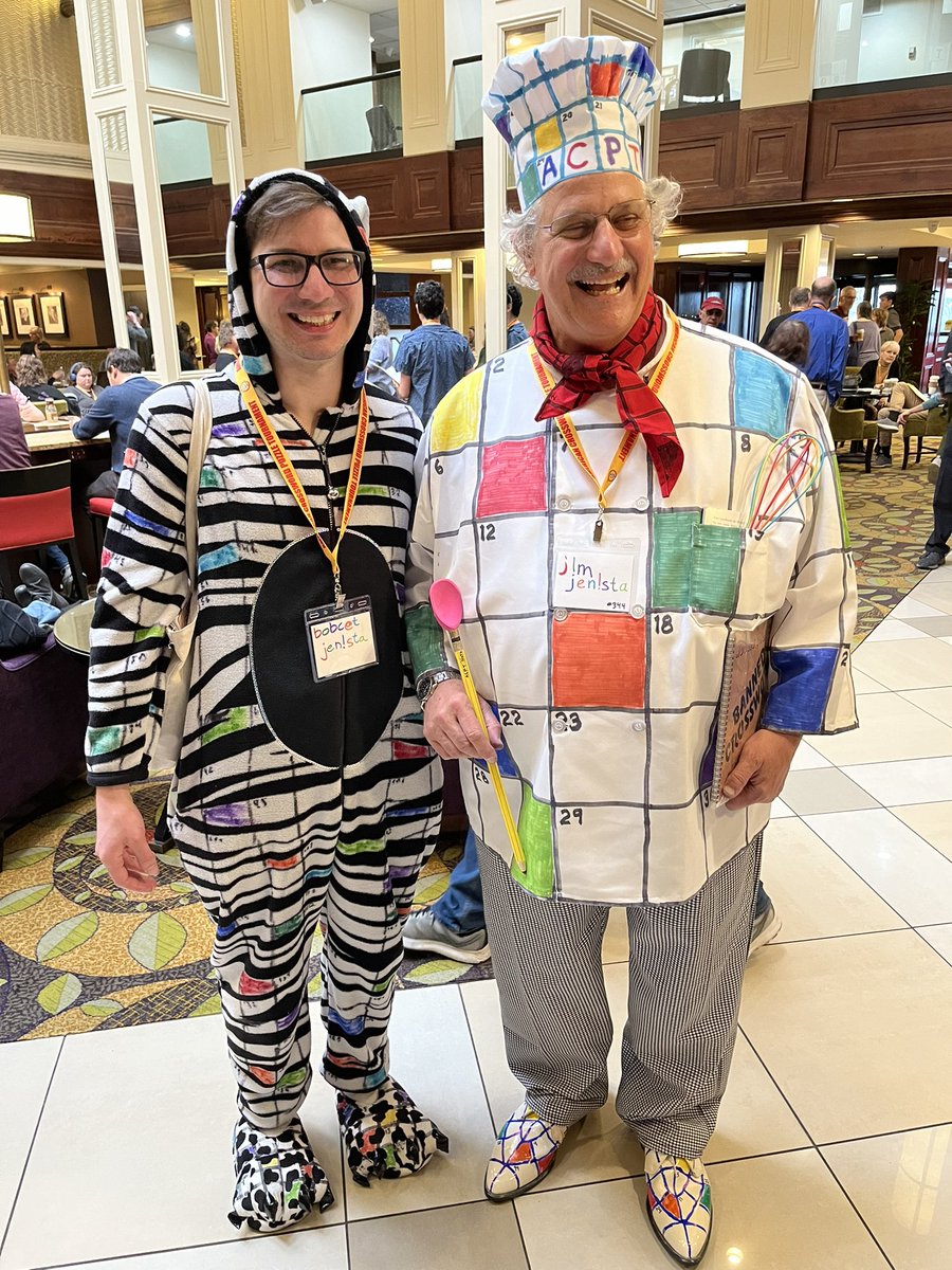 Participants at the American Crossword Puzzle Tournament proudly rock clothes and accessories that rep their puzzle passions. I’ve seen grids displayed on shirts, dresses, scarves, ties, pencil cases … and then there are these guys. #ChefBoyWordee #ACPT #ACPT2024