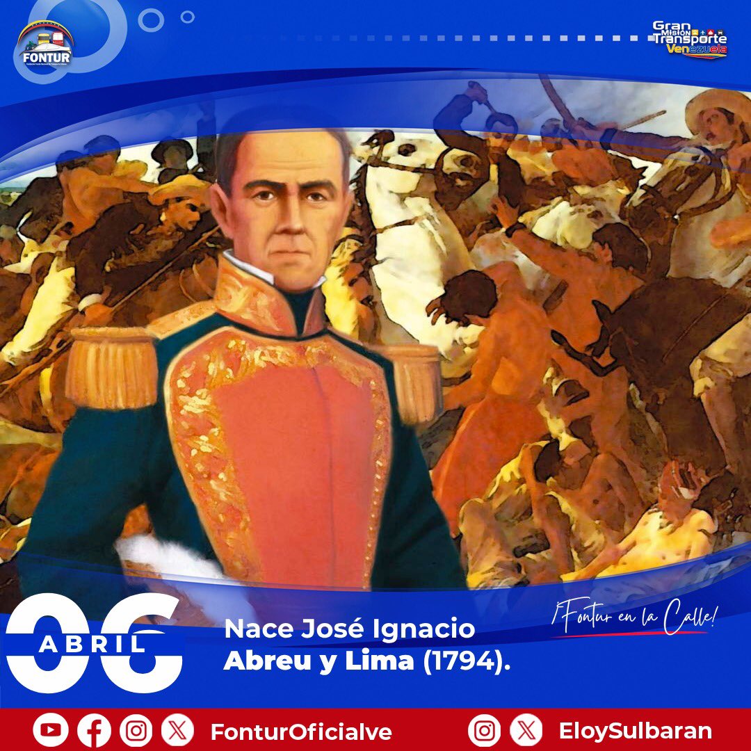 #Efeméride 📆 El #6Abr de 1794, nació en Pernambuco, Brasil, José Ignacio Abreu e Lima, uno de los generales más leales del Libertador Simón Bolívar. A pesar de no haber nacido en nuestra tierra, luchó como ningún otro, por lograr la independencia suramericana.

#RadiotomCanta