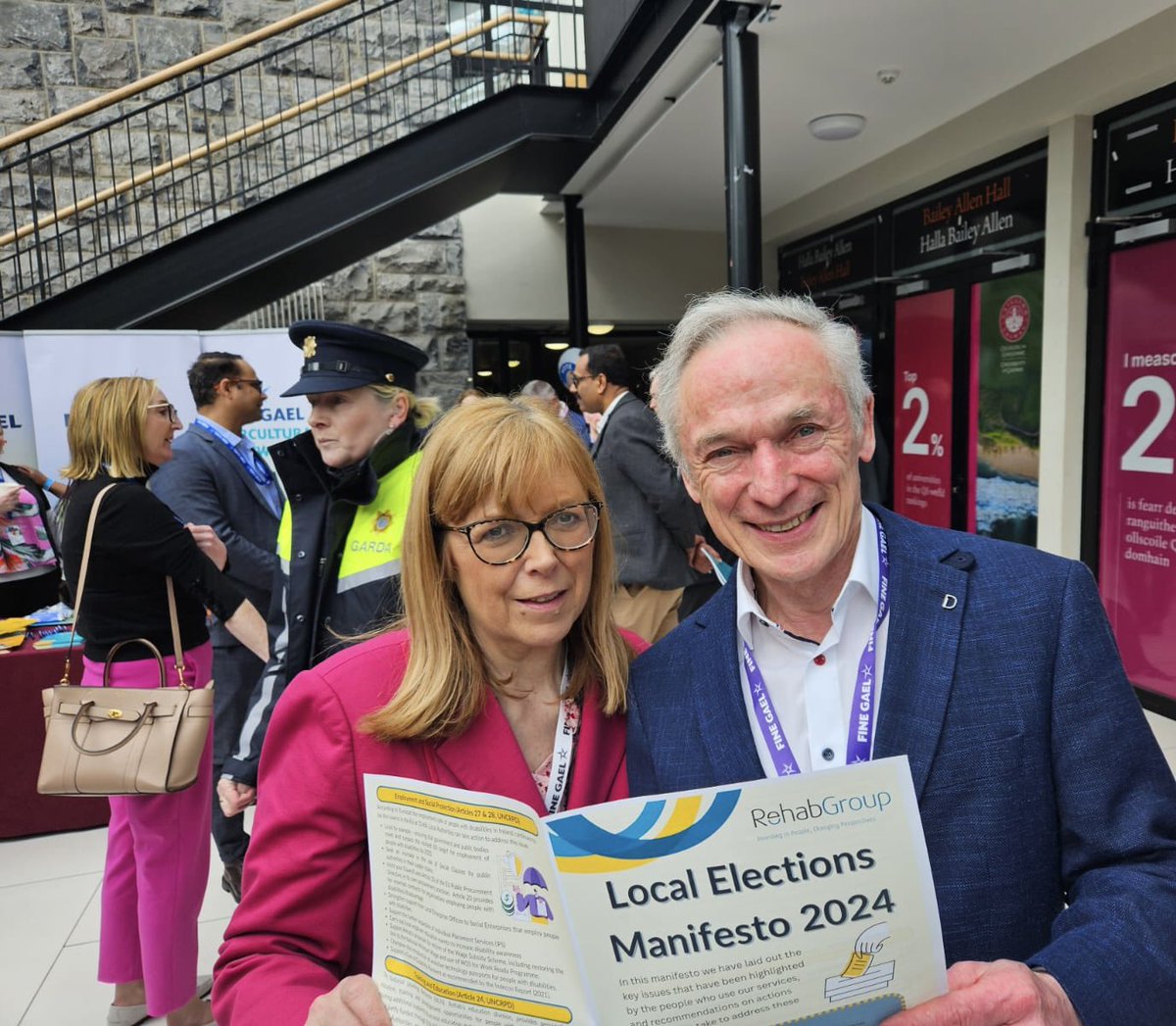 Deputy Richard Bruton TD reading our Local Elections Manifesto at the Fine Gael Ard Fheis in Galway today. The Rehab Group Manifesto sets out the most pressing issues of people with disabilities in our services. #FGAF24
