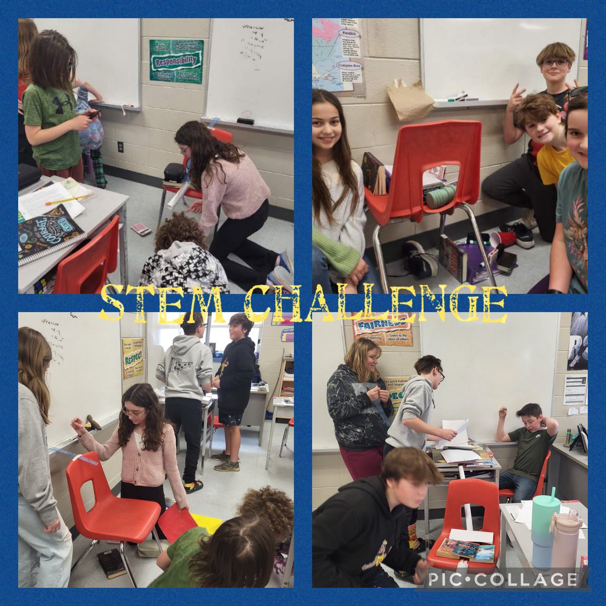 STEM Challenge in Mr. Burt's class. The goal was to make a marble run of at least four different sections with a variety of materials. The marble had to be dropped from the ledge of a whiteboard, and travel along a course before ending up in a cup. Great work Gators! #STEMGr6