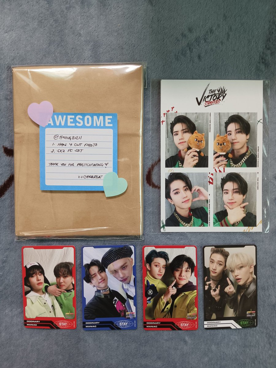 hwngerii's tweet photo. ✧⋄⋆⋅⋆⋄ #cherry_mails ⋄⋆⋅⋆⋄✧
🎉 Free Claim: Stray Kids PC Set (Oddinary Unit PC) + Han 4 Cut Photo
Thank you so much @Hyukitkat for the free claims po, super love the unit PCs huhu, onti na lang!!
And ofc hanji 4cut super gandaa.
Thank you po ulit🍒 https://t.co/u1M4i2fRZD