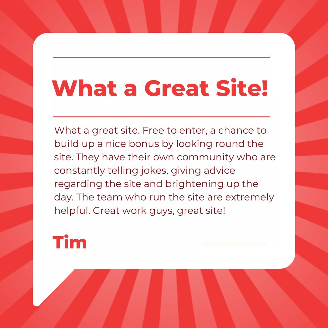 Thanks Tim for your kind words, we're so glad you love our community as much as we do 🎉 💸 Hopefully there will be a win in your future!🍀 #PickMyPostcode #PMP #Money #FreeMoney #Win #Free #WinMoneyOnline #trustpilot #bonus