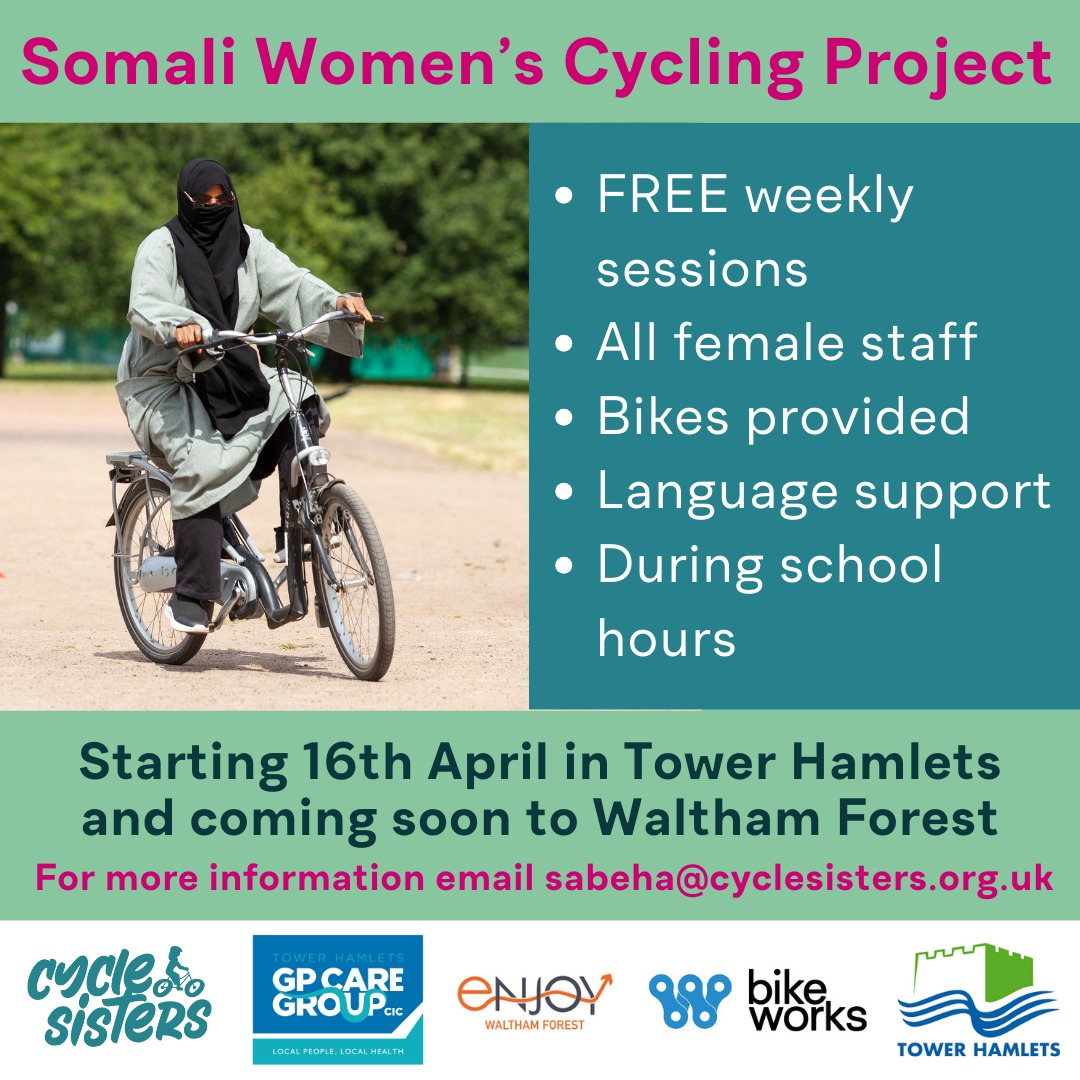 📢 Somali Women’s Cycling Project Starting Soon! 📢 We’re very excited to announce that we’ll be starting our Somali Women’s project in Tower Hamlets. Sessions will also be coming to Waltham Forest very soon! 🥳🥳🥳 📅 Starting in Tower Hamlets 16th April.
