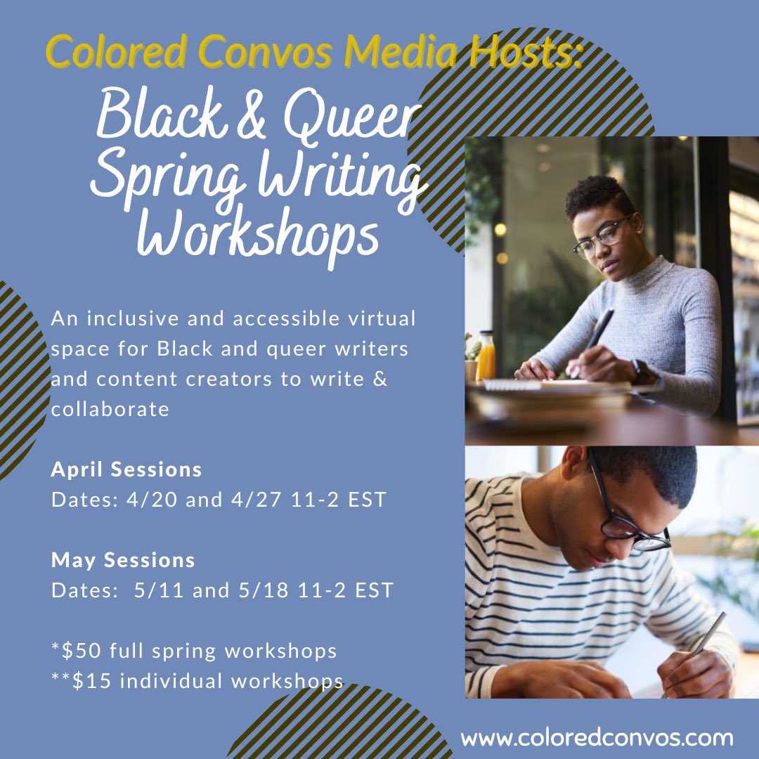 🌸 Spring Writing Workshops by @coloredconvosmedia 🌸
With Jenn (<a href="/jennmjacksonphd/">jennmjacksonphd.bsky.social</a>) &amp; Daren (@darenwjackson)

📅 Apr 20 &amp; 27, May 11 &amp; 18

⏰ Saturdays, 11 am - 2 pm EST

🎟️ Discounts available

Register: docs.google.com/.../1JjjzqGylp…
