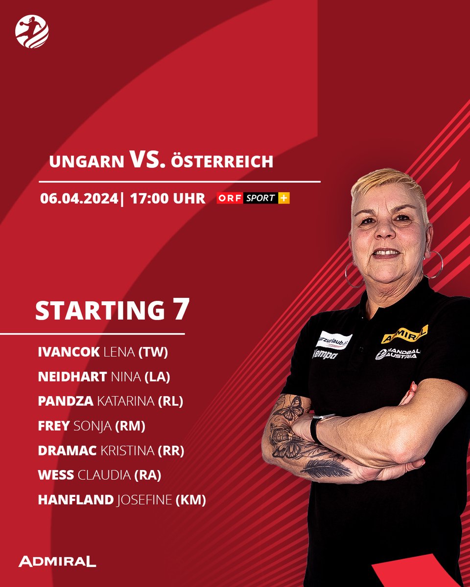 Das ist die Starting 7 unserer ÖHB-Frauen für das letzte Spiel im EHF EURO Cup gegen Ungarn! 🙌 Das Spiel seht ihr LIVE ab 16:55 Uhr auf ORF Sport +. 📺 Auf geht's Mädels! 💪 🇦🇹