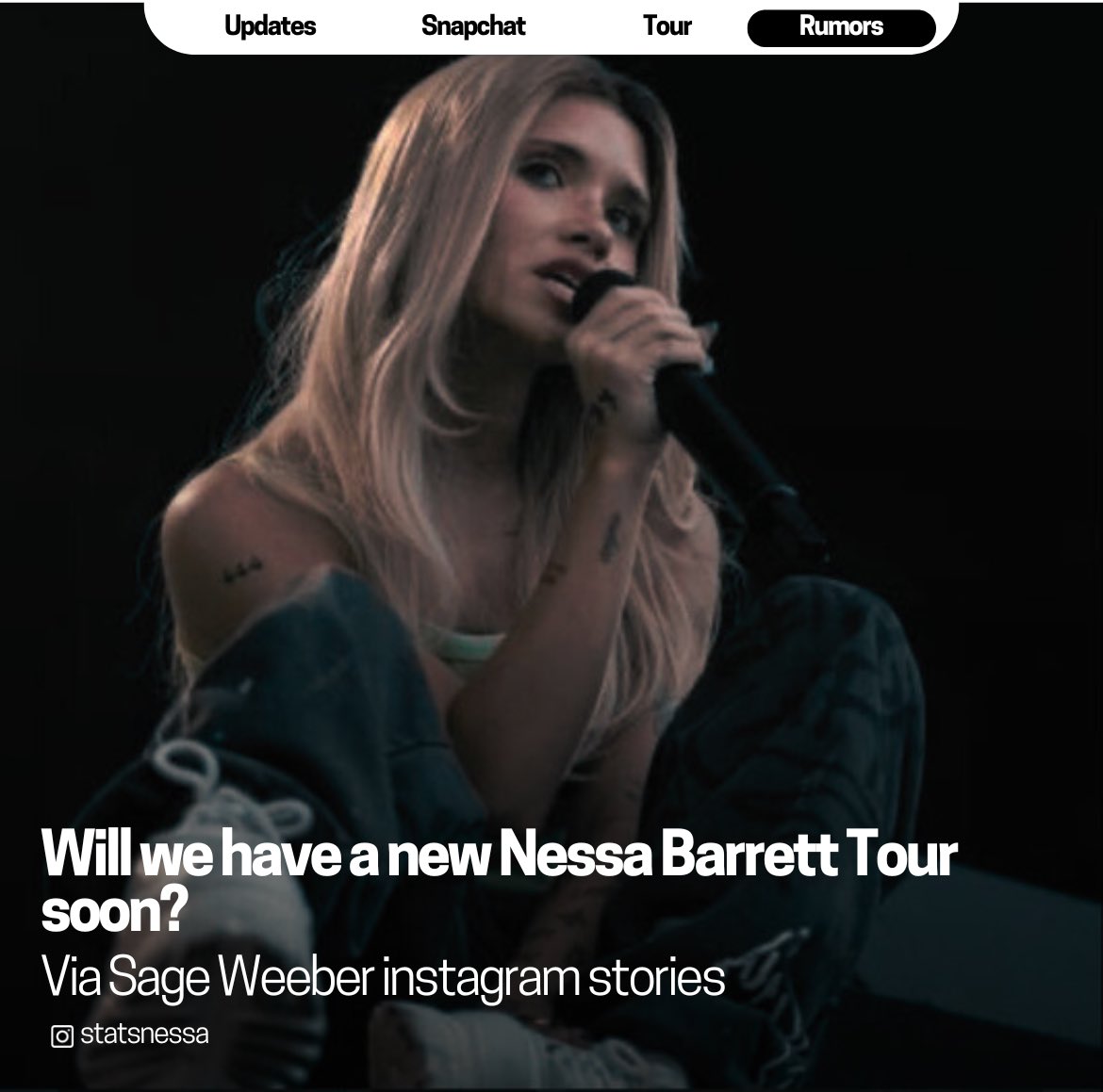 statsnessa's tweet photo. Sage Weeber via Instagram stories showing a chat with Nessa mentioning a bus. Is there a new tour coming?

©️ @janesapage https://t.co/789Jz9aLRY