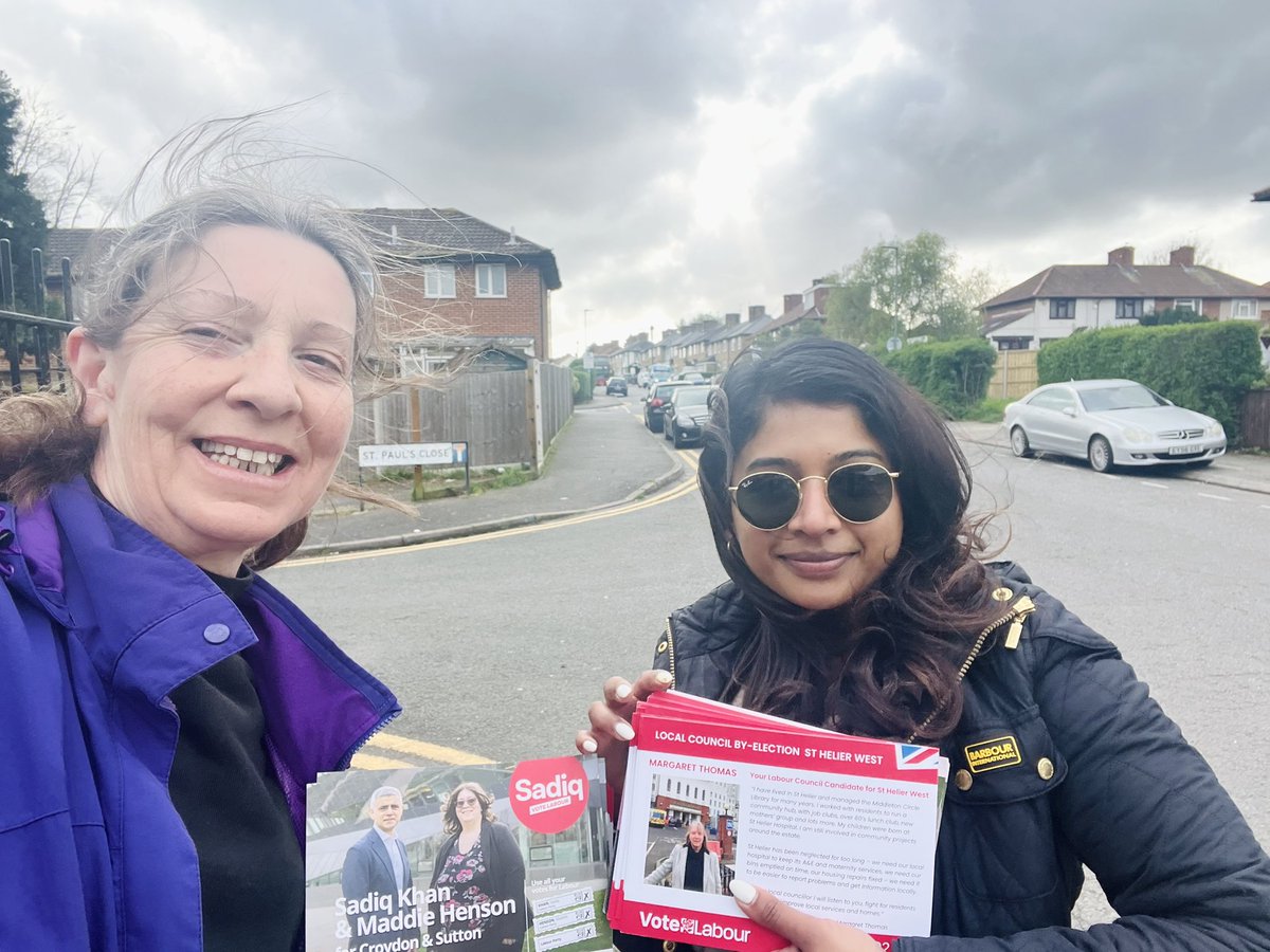 Good to be out in Carshalton & Wallington delivering leaflets for Council by-election candidate in St Helier West Margaret Thomas, GLA candidate Maddie Henson & Mayor of London, @SadiqKhan. 

#AllVotesLabour #May02nd 🗳️ 🌹 ✅
