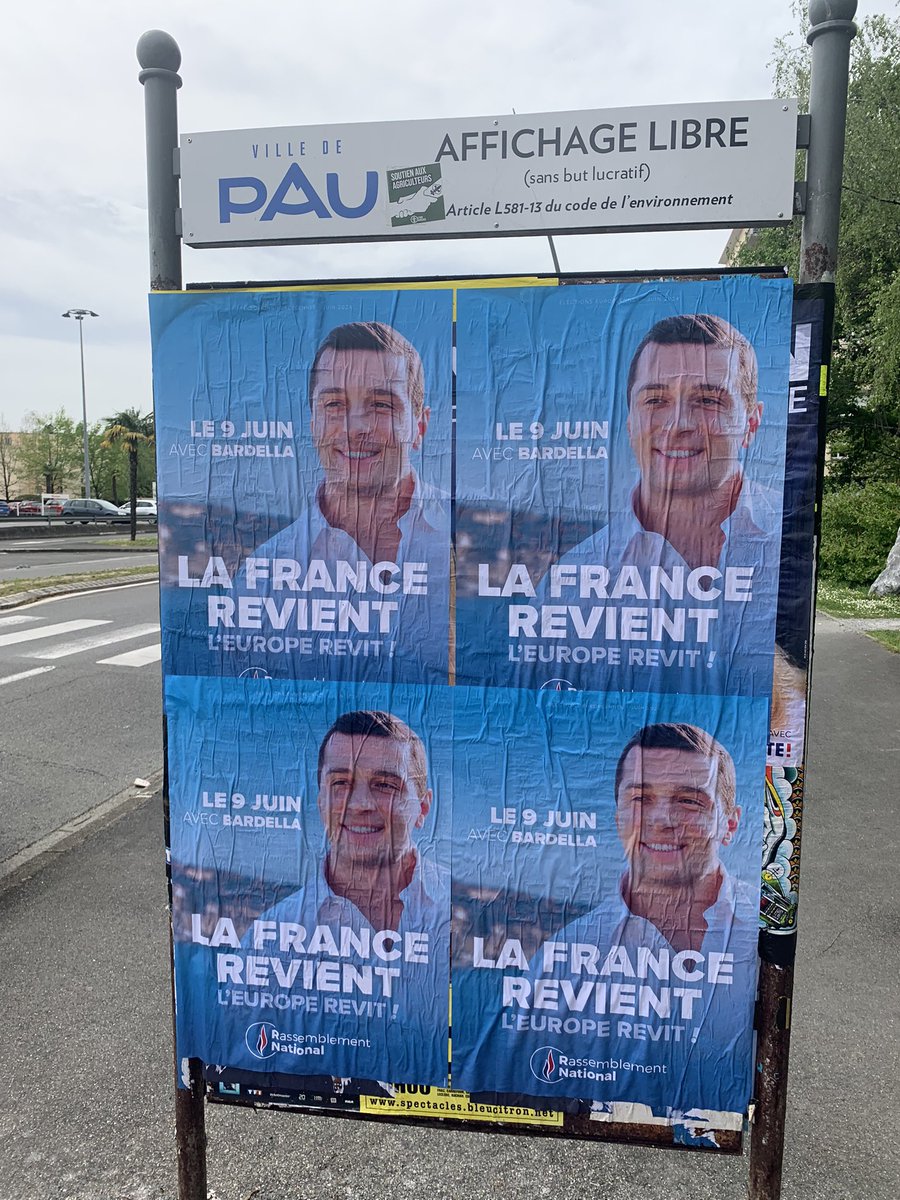 Verriere_F's tweet photo. Affichage sur #Pau et son agglomération cet après-midi, la campagne des #Europeennes2024 monte en puissance ! Tous avec @J_Bardella pour que la France revienne et que l’Europe revive ! #VivementLe9Juin https://t.co/I8tVK5Z80u