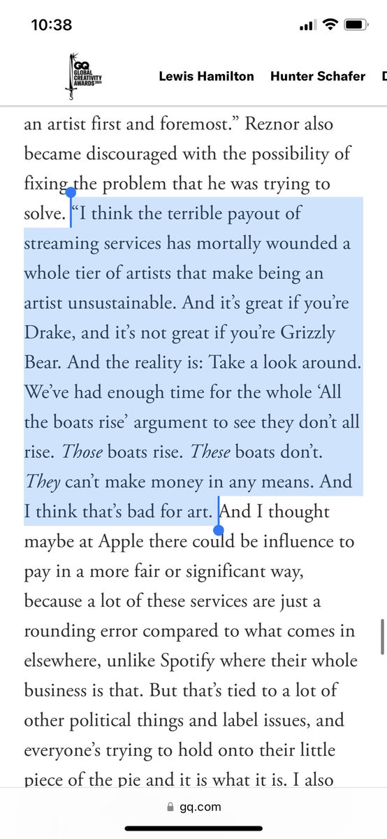 Trent Reznor in GQ talking streaming inequality. The first step we can take to address poverty wage payouts from streaming is by regulating the streaming services - that’s why we introduced the Living Wage for Musicians Act. weareumaw.org/make-streaming…