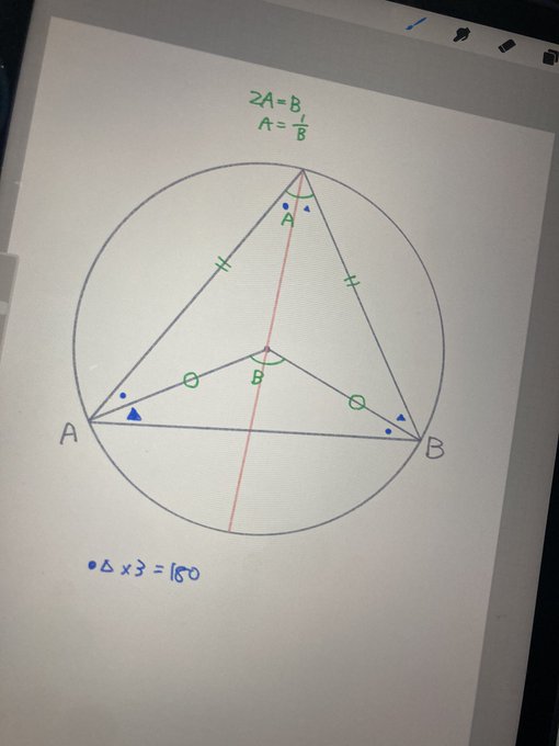 絵を描こうかなと思ってアプリを開いたら、《円と角度》の円周角と中心角の証明を自力で解こうとした努力が出てきたそのまままた考えたけどわからんので、そろそろ《円と角度》を読むか、しかし…… 