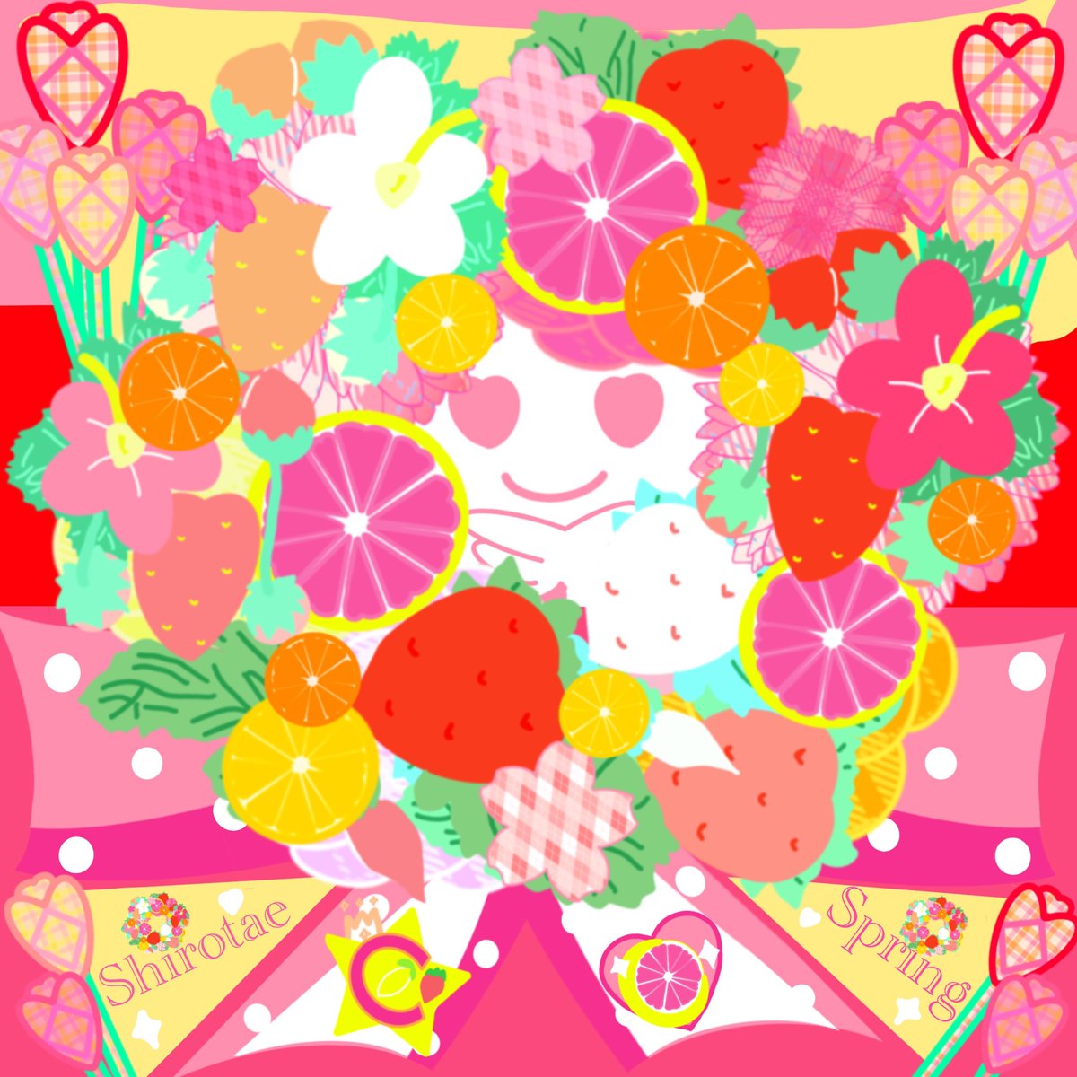 Day85♡
Shirotae Spring lease💐🌸🍓🍊
春の旬をリースに飾りつけ💖永遠のシンボル∞✨365日×♾️春の旬を感じて満開の花を見て幸せに過ごしましょん♬✨
#shirotae365ART🤍👩‍🎨🎨
#SHIROTAE_SQUAREART⬜️🎁🎊
#popart  #art #artist #illustration
#イラスト　#デザイン