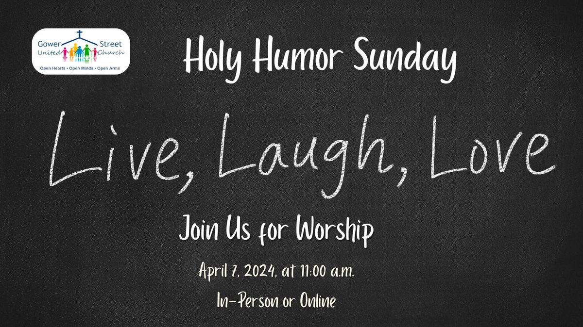 We hope you can join us for worship tomorrow, Sunday, April 7, the second Sunday of Easter. 

During this time together, we will celebrate Holy Humor Sunday. 

#UCCan #WhatsUpAtGower #ucceast #affirmunited #affirmingministry