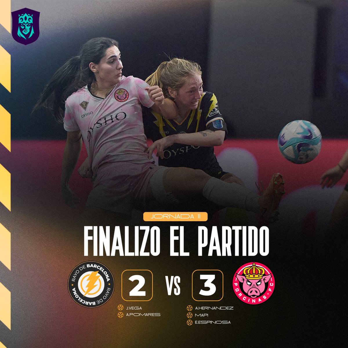 ⌛ Final del partido.

⚡ Rayo de Barcelona 2️⃣-3️⃣ Porcinas 🐽

#QueensLeagueJ11