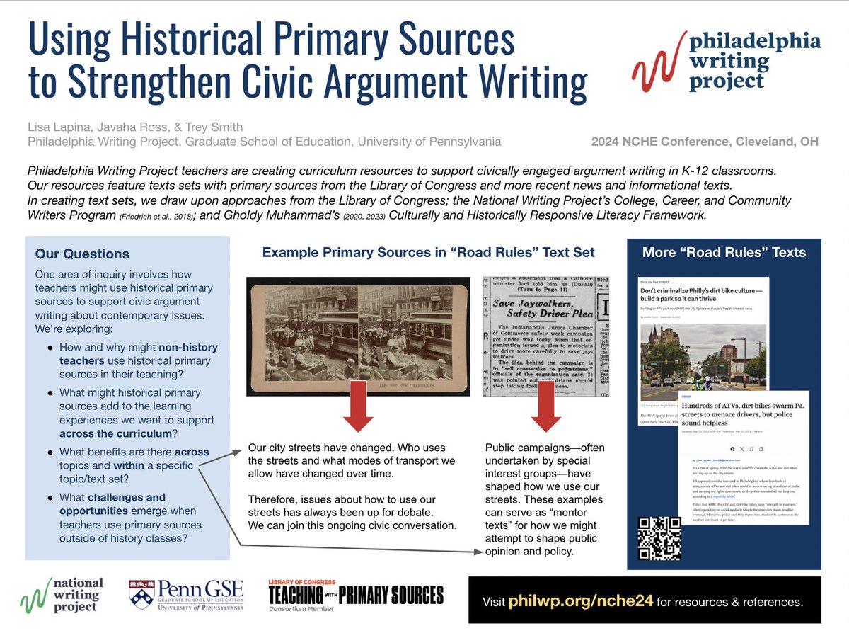 Looking at our recent @PhilWP86 posters from @historyed + @NCSSNetwork conferences gave me a chance to reflect on how much we’ve learned from working w/students and engaging w/@writingproject + @TeachingLC + @GholdyM resources and educators over the past 3 years.