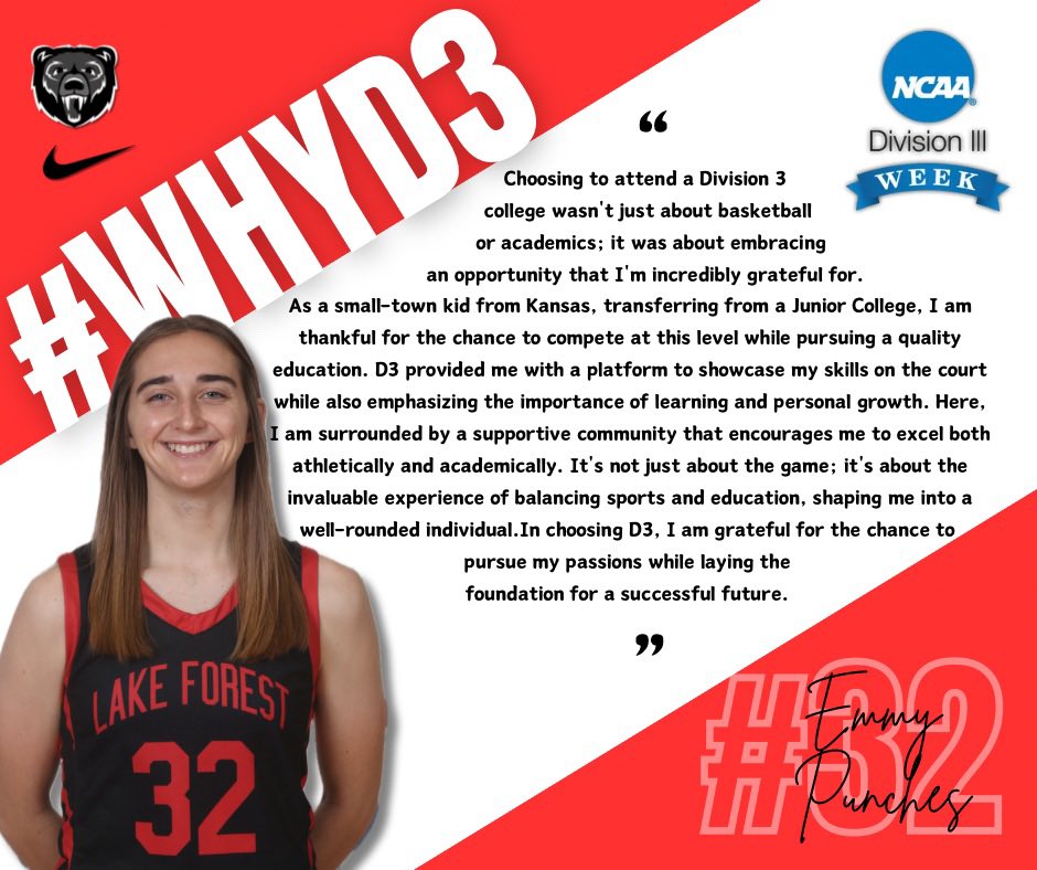 Today for D3 week Junior, Emmy Punches is sharing why she chose D3! #GoForesters

#WhyD3 | #D3Week | #NCAAD3