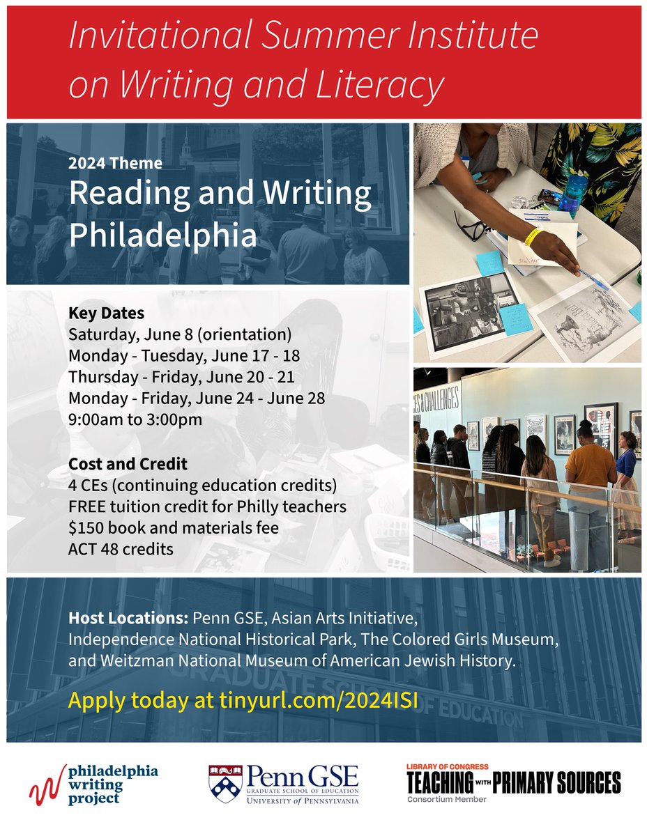 If you’re interested in joining us in our journey with teaching civically engaged argument writing with primary sources and are in the #PHLed region, check out these opportunities: SDP Workshop Series (April-May) Invitational Summer Institute (June): tinyurl.com/2024ISI