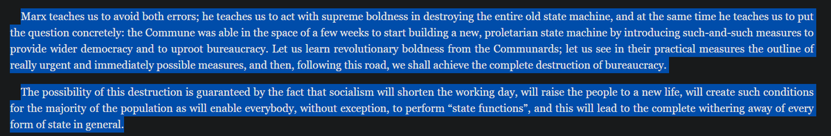 Lenin in 'State and Revolution.' We shouldn't forget our principles. Statelessness is still the general goal of Marxism we just differ with the anarchists on how to get there and in our belief of what 'statelessness' actually looks like in the far future.