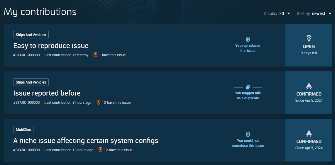 RealMrKraken's tweet photo. On behalf of bug hunters with thousands of contributions to #StarCitizen #IssueCouncil that they want to maintain when new versions drop:
@PLEASEFIXGG x @CloudImperium x @Turbulent
"Contribution Type" Please and thank you π https://t.co/uNb5TqbpTG