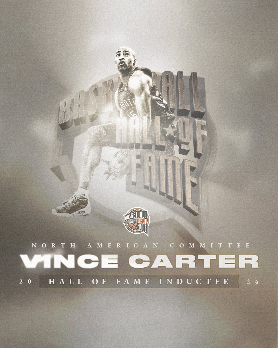 Congratulations to 8x @NBAAllStar, 1998-99 Rookie of the Year and the only player in @NBAHistory to play in four different decades, #24HoopClass inductee Vince Carter.