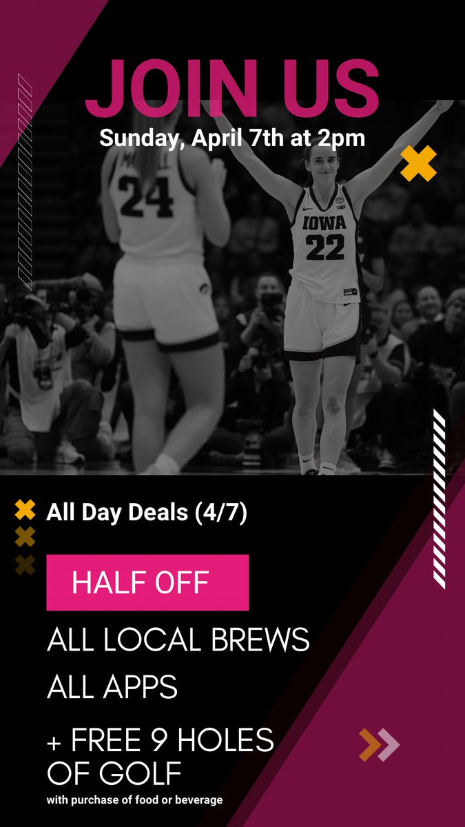 Tomorrow, catch all the heart-pounding action of the Iowa Women’s Hawkeyes Championship game on one of our 15 TVs!

#Hawkeyes #gameday #championship #WatchParty #WomensBasketball