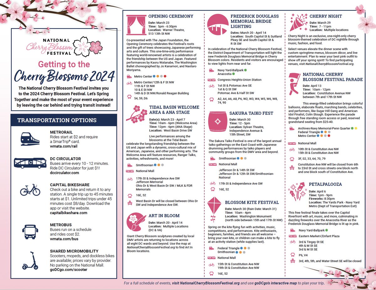goDCgo's tweet image. We heard April brings showers, but it also brings blossoms! Download goDCgo's Getting to the Blossoms guide to help you avoid traffic and the headache of parking when checking out @CherryBlossFest events 🌸hubs.la/Q02rzylP0

#CherryBlossomDC #CherryBlossom #SpringTogether