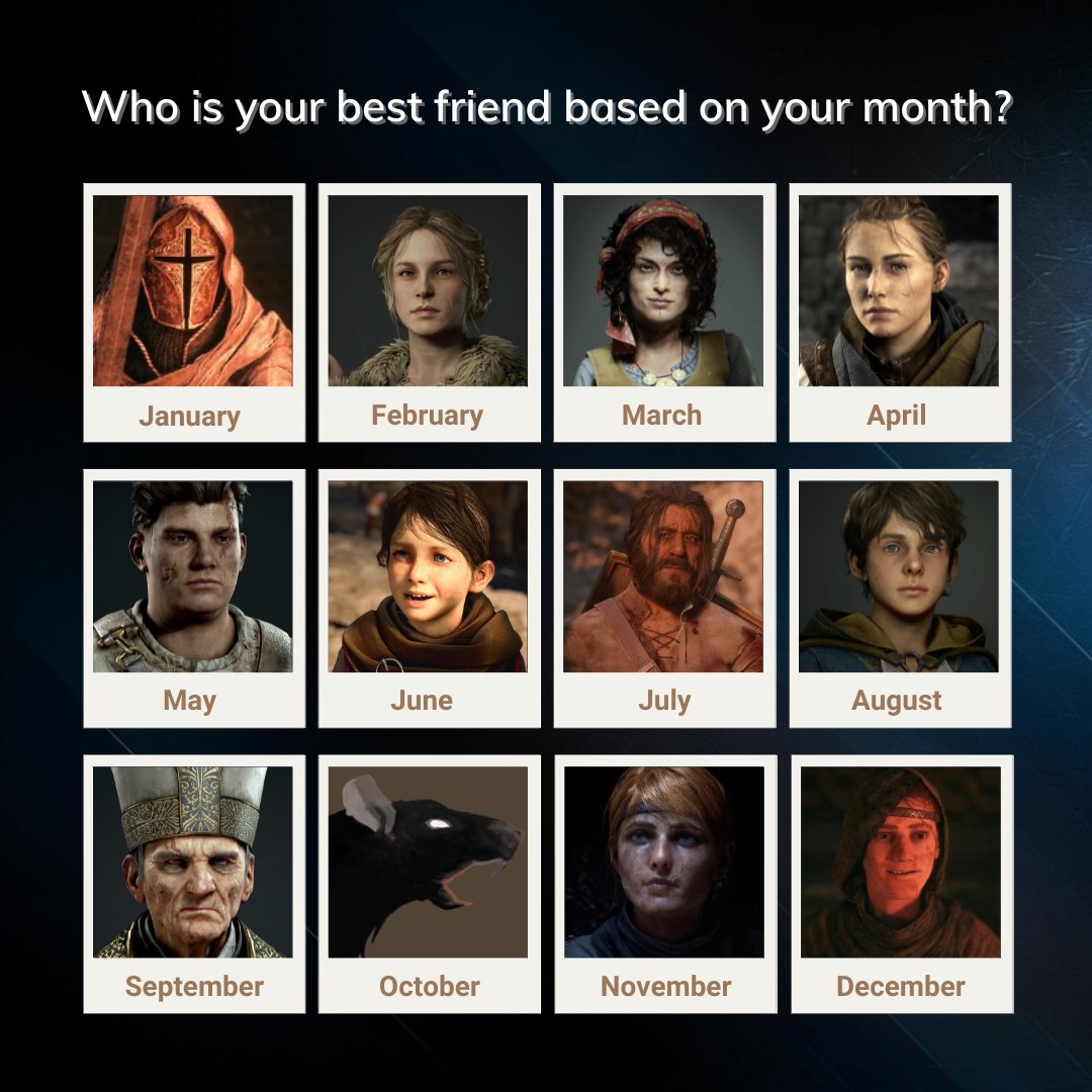 Calling all the #APlagueTale fans out here! 📣🐀 According to your month of birth, which character would be your best friend?