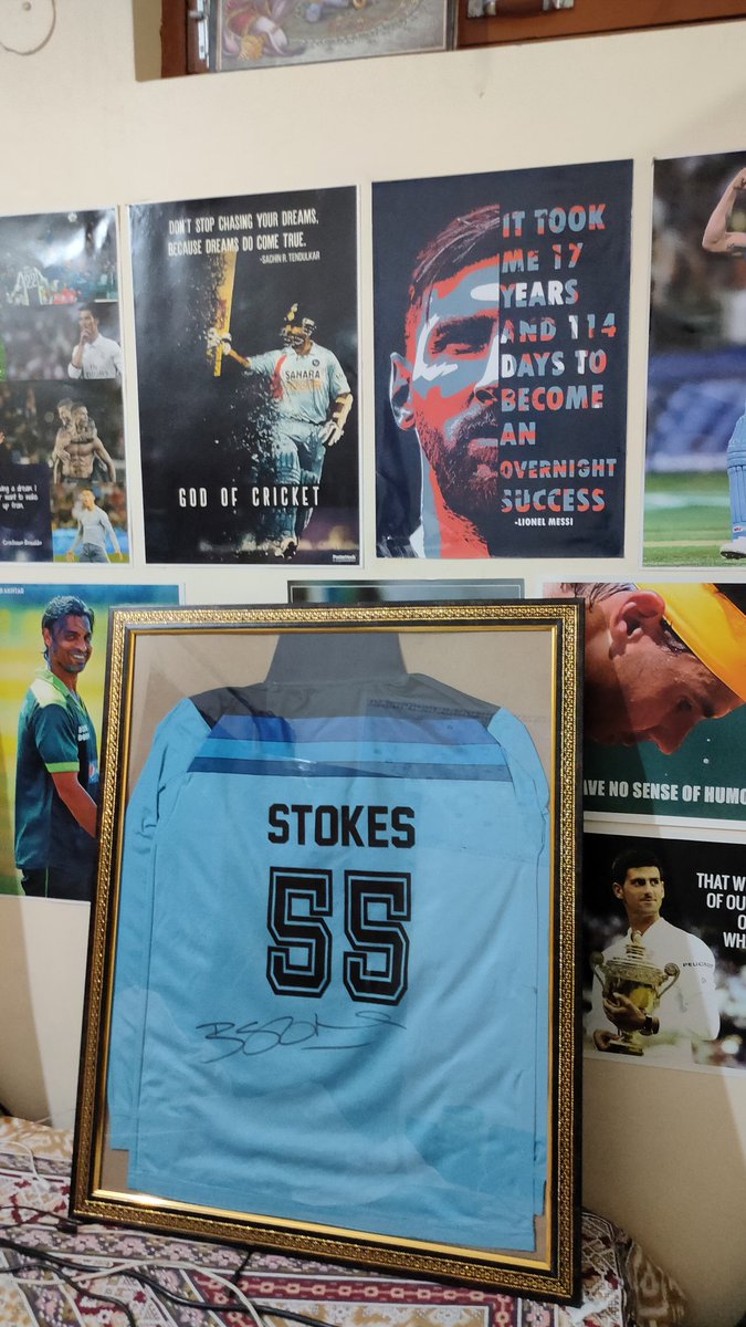 Had the privilege of meet @benstokes38 in March and get an autograph on this Jersey. Finally it goes to my WALL OF FAME today. #benstokes