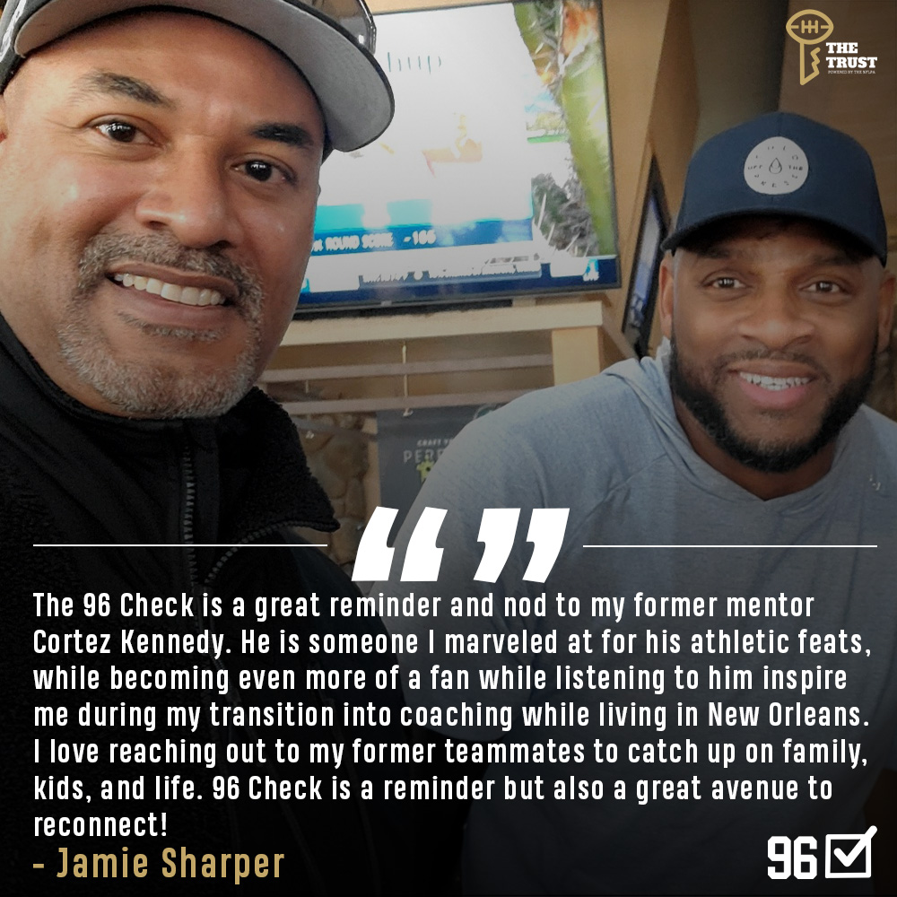 Former Player @sharperdefense shares his experience about how his late mentor Cortez Kennedy taught him how beneficial connections can be throughout life. @BigWalt71 96 Check Initiative serves as a reminder to continue to reconnect and check in on your NFL brothers.