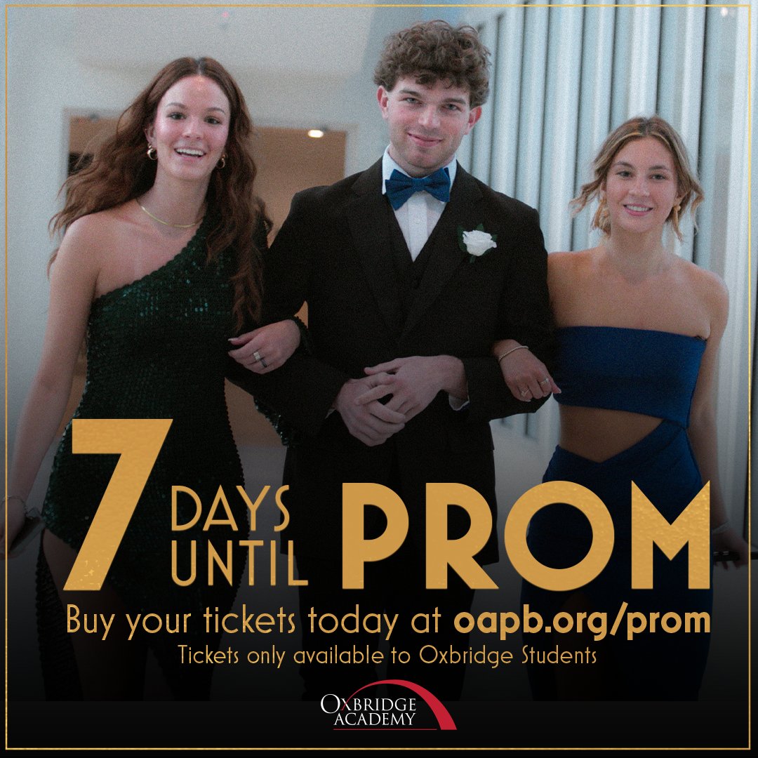Calling all Oxbridge Academy juniors and seniors! Time is running out to get your tickets for this year's Prom! Visit oapb.org/prom to purchase your tickets today.