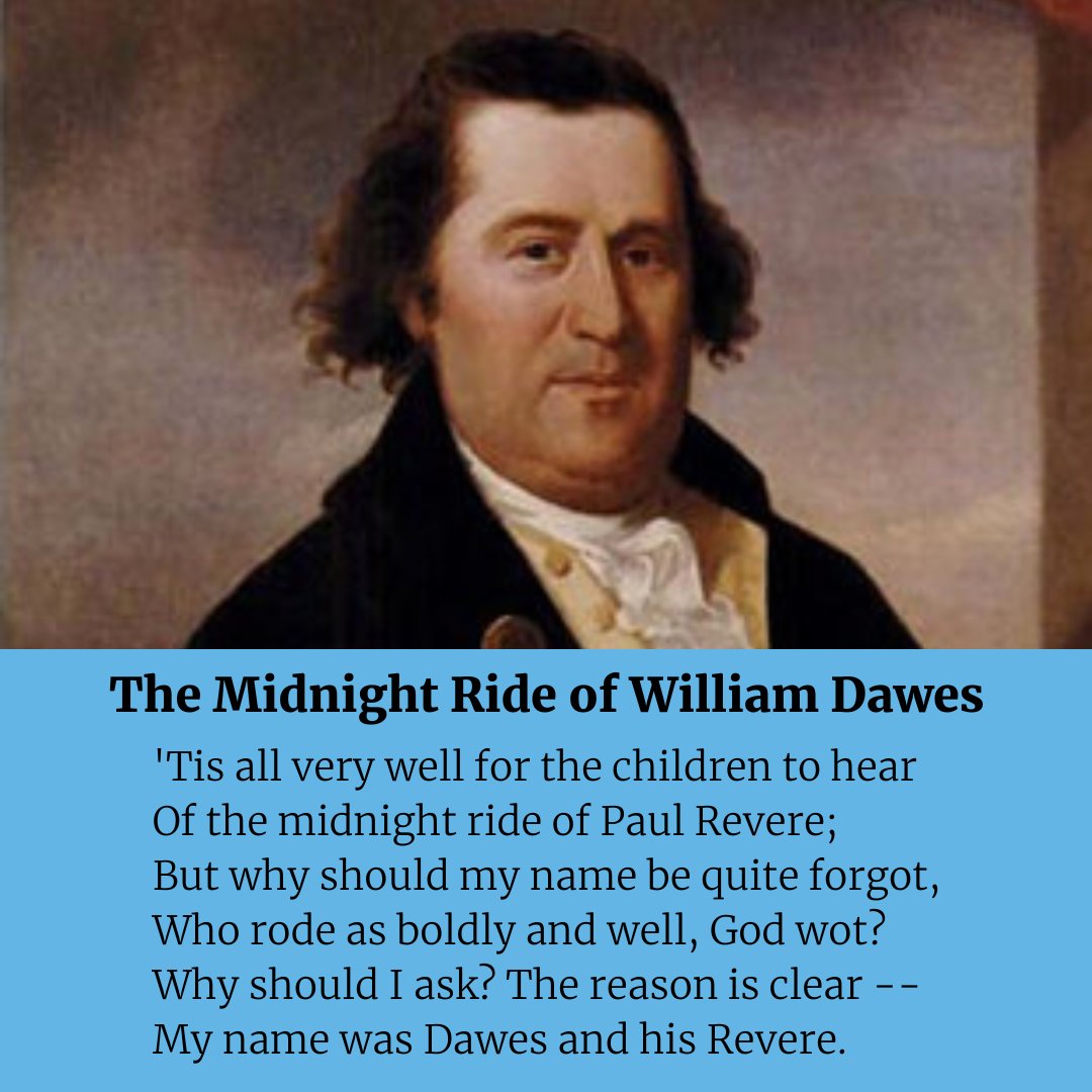 Today is William Dawes’s birthday! On April 18, 1775, both Paul Revere and Dawes made rides to Lexington. While Revere’s ride became famous, Dawes is largely unknown. In 1896, Helen F. Moore published a parody of Longfellow's poem entitled 'The Midnight Ride of William Dawes.'