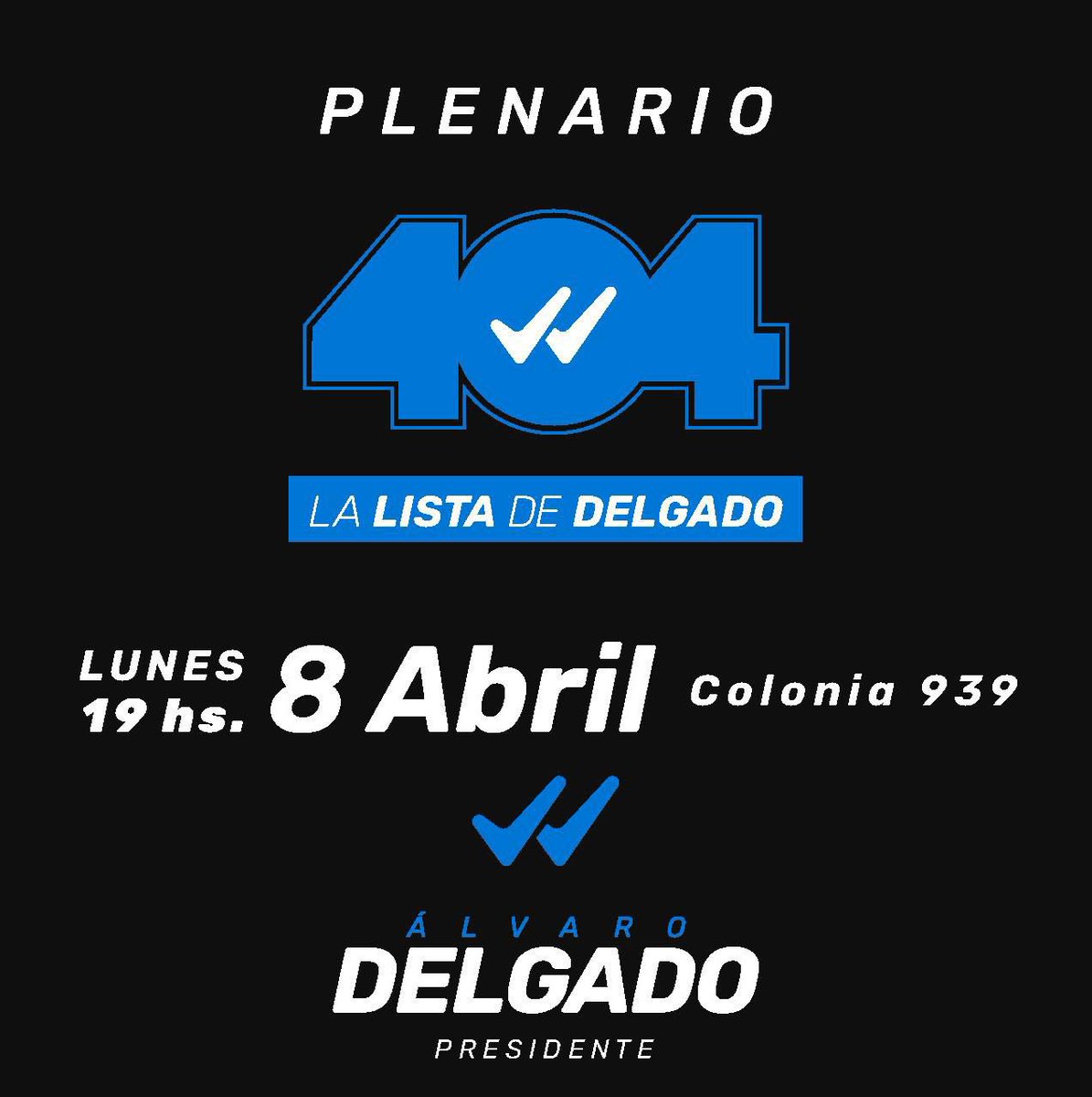 🗣️ ¡Te invitamos a un nuevo plenario! 📆 Lunes 8/4 ⏰ 19:00 hrs 📍 Colonia 939, esq. Río Branco #404 🔵⚪️