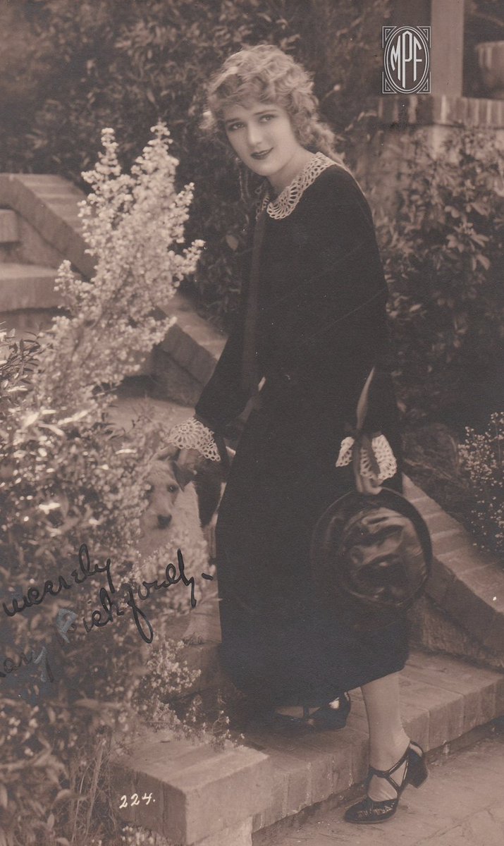 Mary arrives for a day of work with her dog, Zorro. #marypickford #iconoclast #womeninfilm #unitedartists