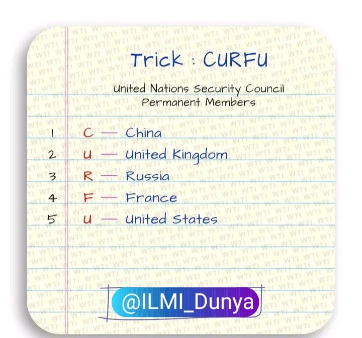Trick to remember. United Nations Security Council permanent members. ❤🔄